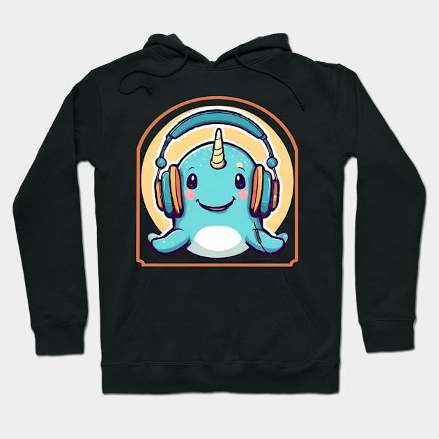 Narwhal with headphones Hoodie by Ilustradamus